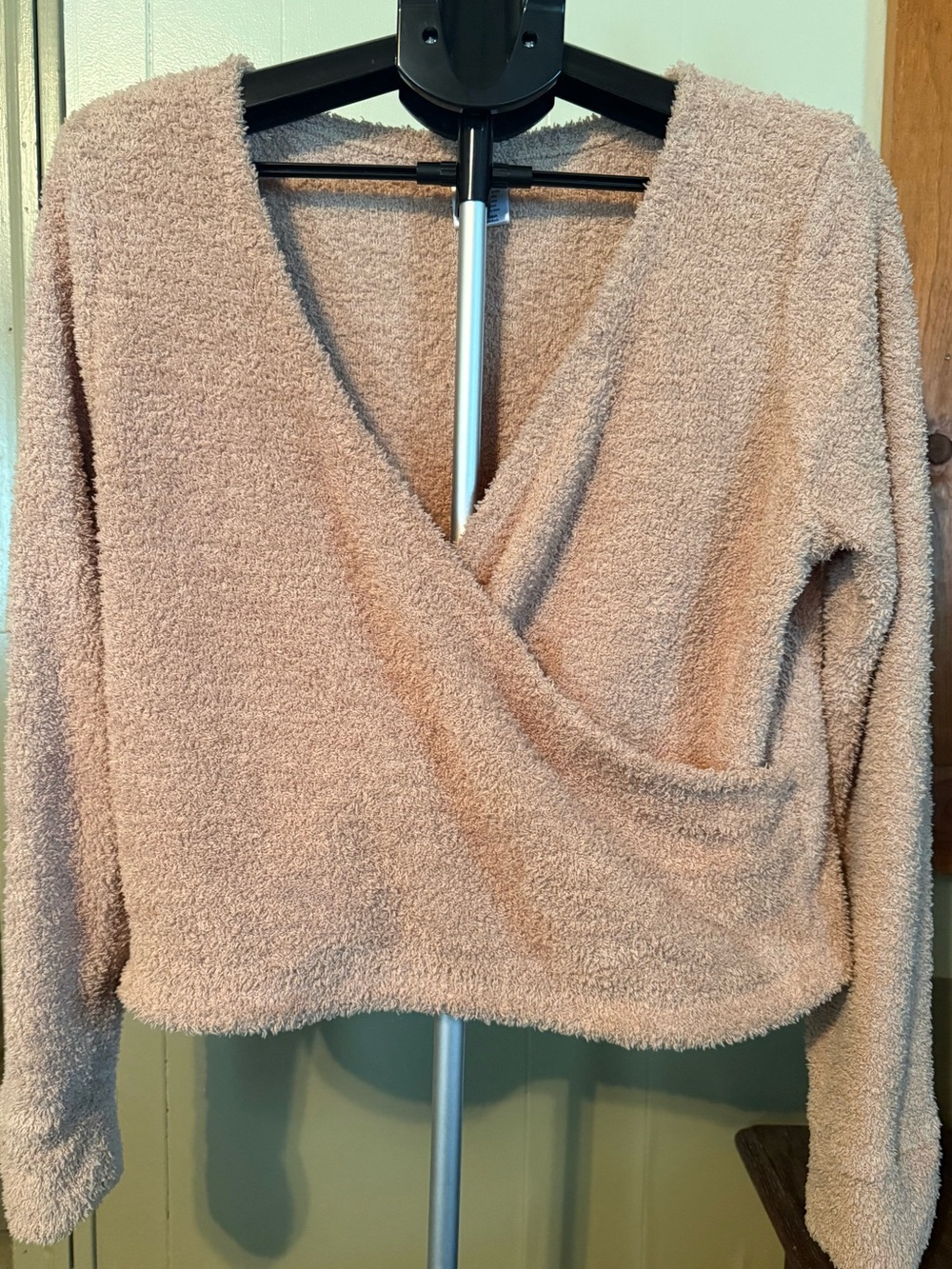 Serra Blush Pink Faux-Sherpa Wrap V-Neck Sweater